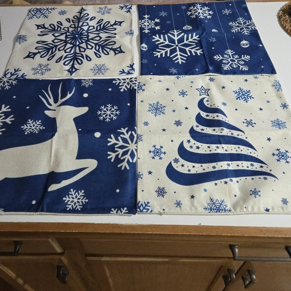 Festive Blue and Cream Holiday Winter Pillow Covers 18